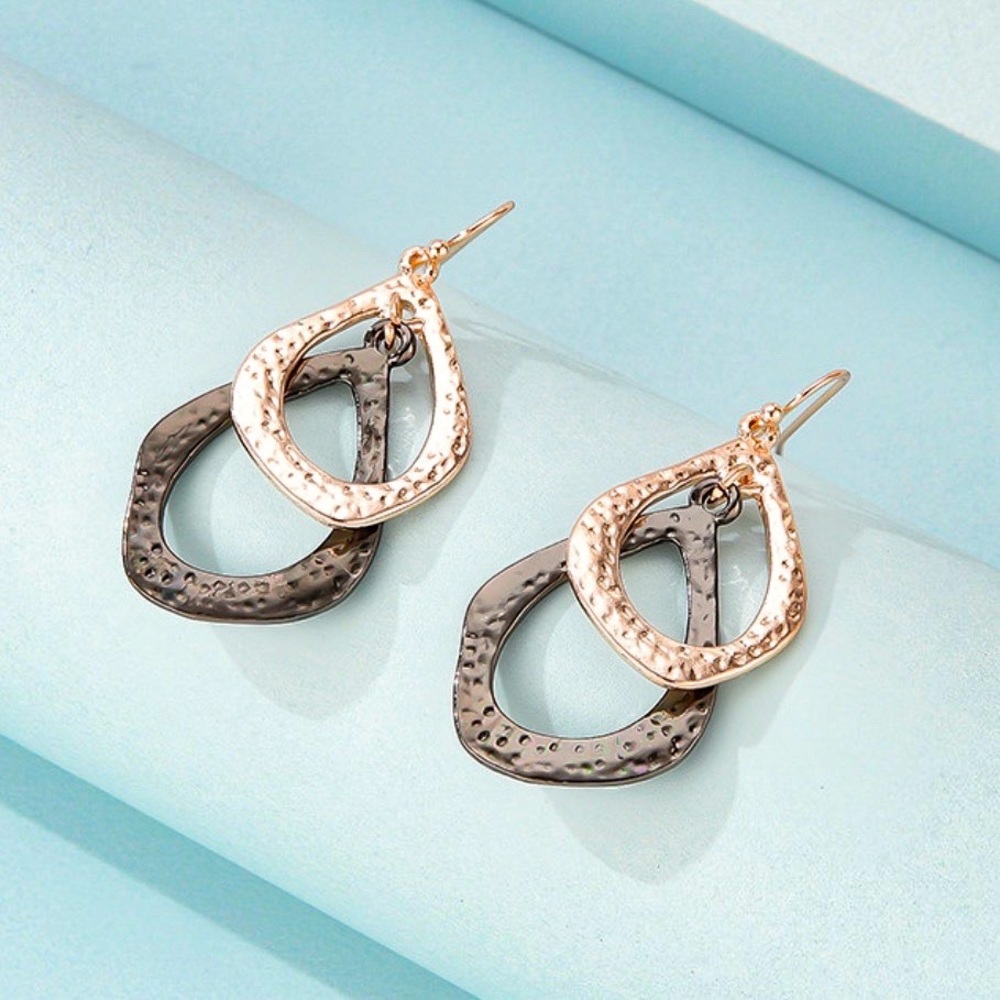 Any 2/$20! Black/Rose Gold Geometric Drop Earrings - Picture 3 of 6